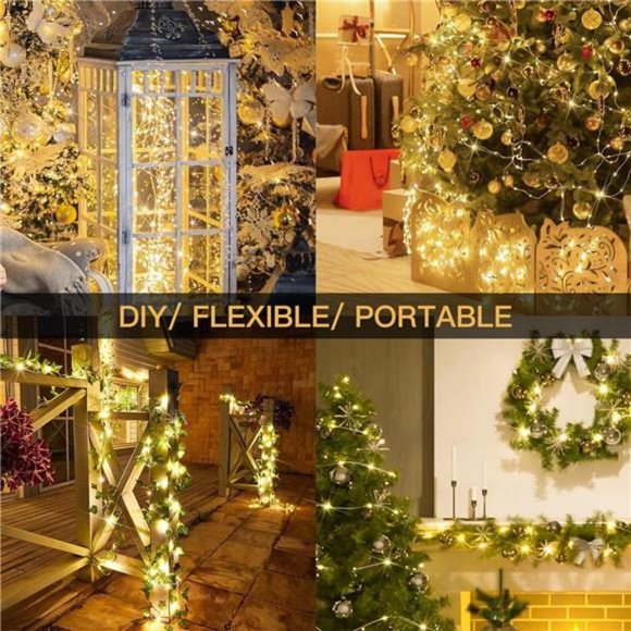66ft 200 LED Outdoor String Lights, Warm White Fairy Lights Battery Operated - Picture 4 of 6